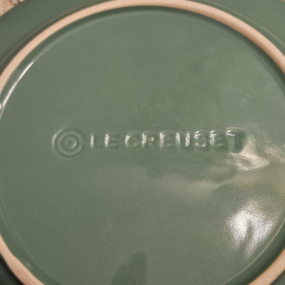 HEAVY LE CREUSET FRANCE STONEWARE SUMMER GREEN RIMMED PASTA SOUP SALAD BOWL DISH - Picture 7 of 8
